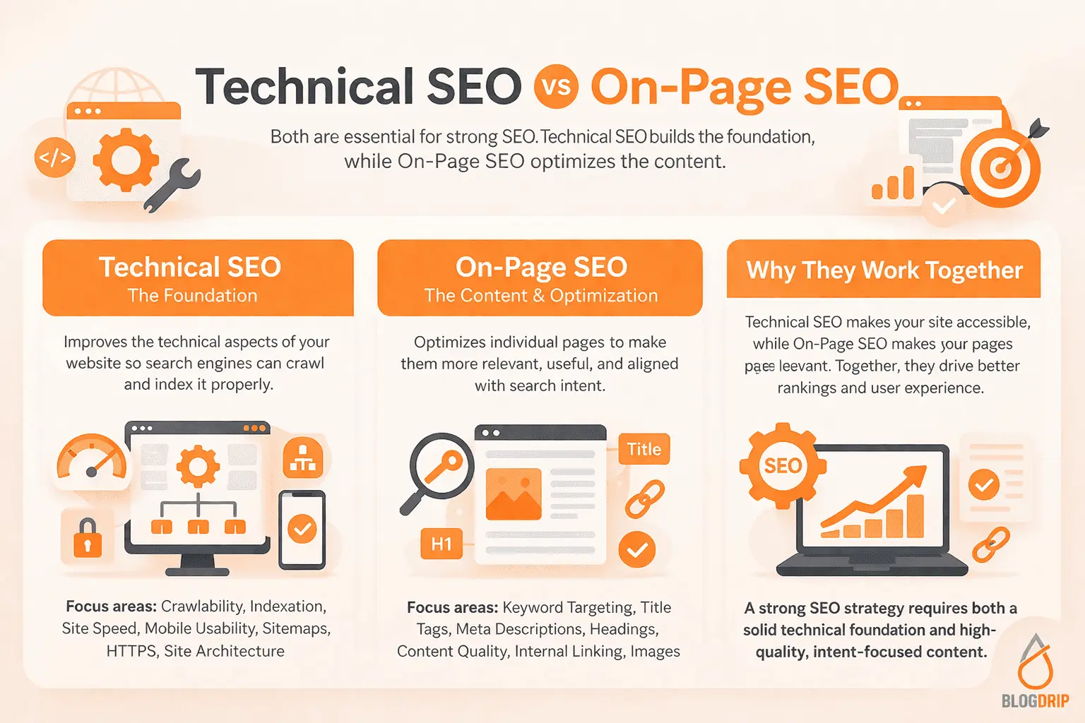 Technical SEO vs on-page SEO